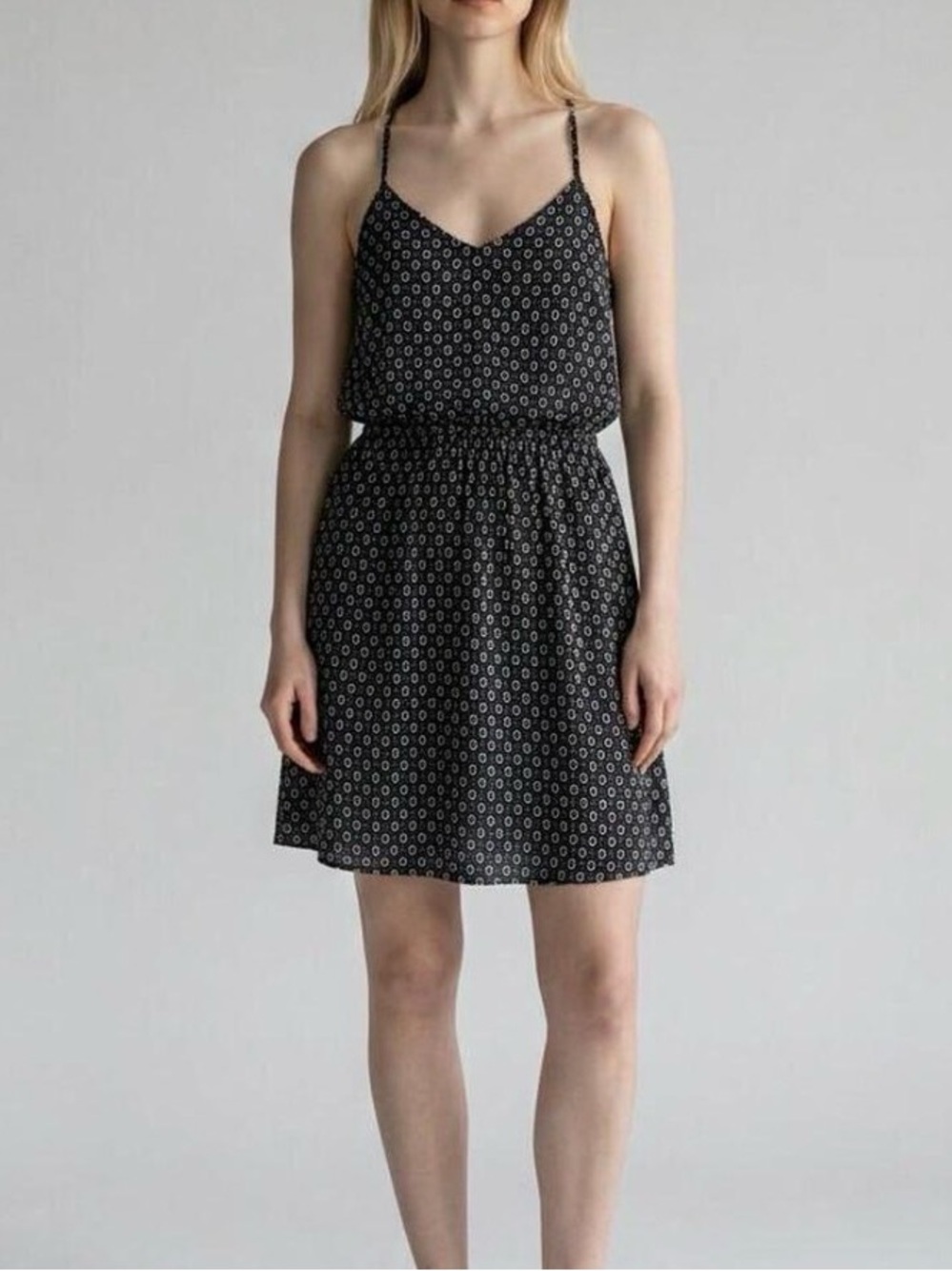 LOFT Women’s Black/White Geometric Print Racer Back Dress